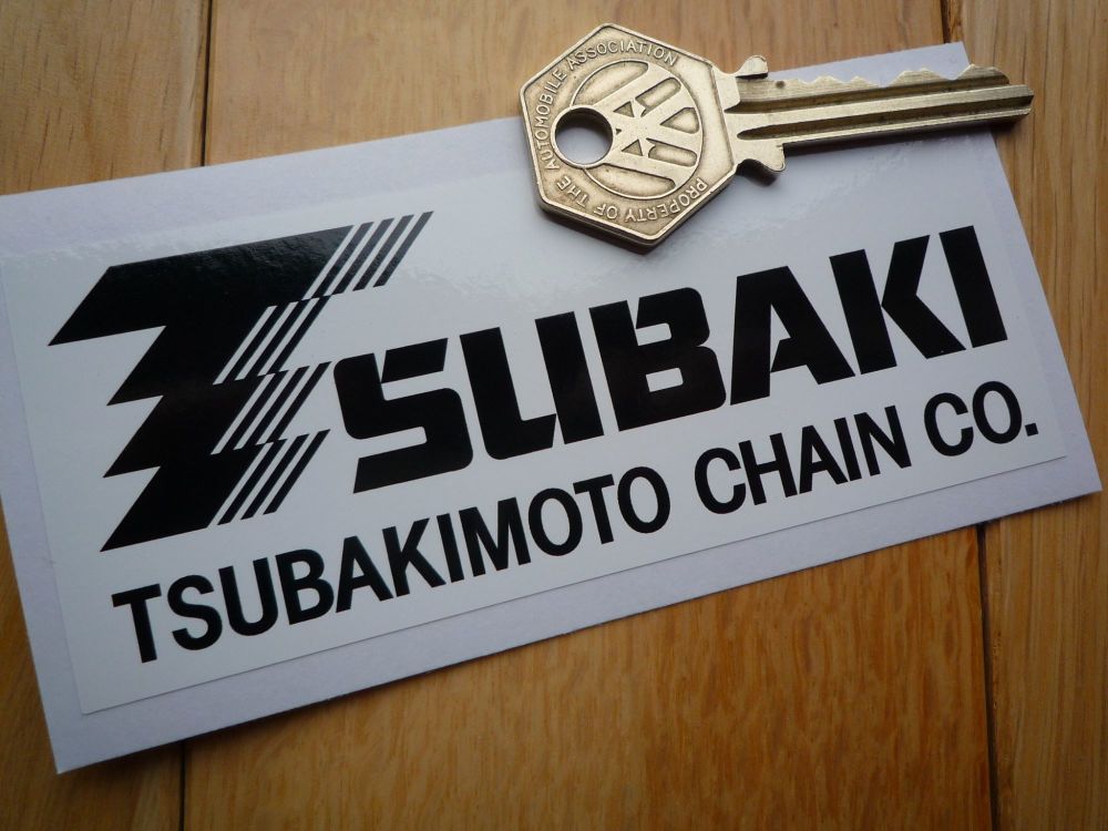 Tsubaki TsubakiMoto Chain Co. Black & White Oblong Sticker. 4.5".