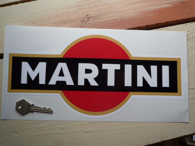 Martini Logo Sticker. Black with Gold Band. 8", 10" or 12".