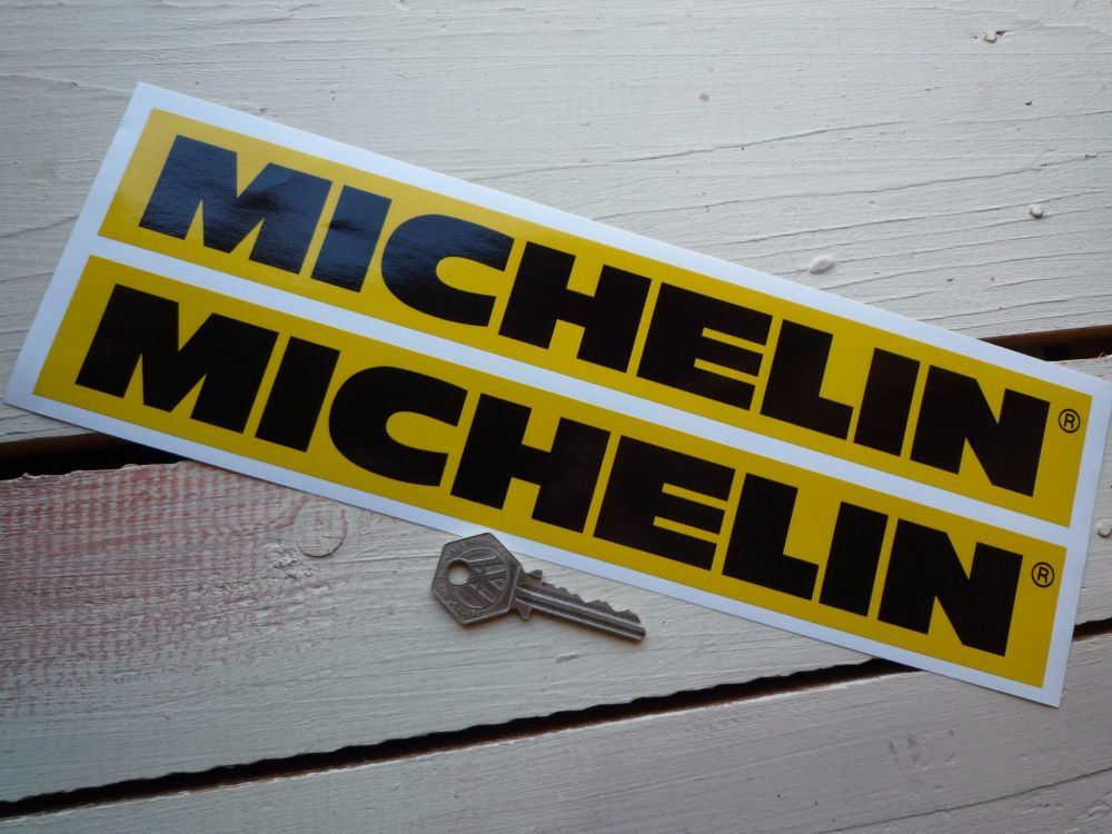Michelin Horizontal Yellow & Black Stickers. 13", 15", or 22" Pair.