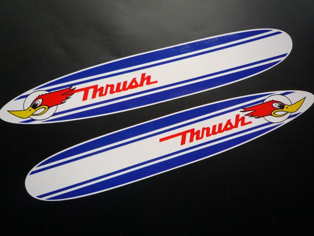 Thrush Surfboard Shaped Stickers. 6" or 12" Pair.