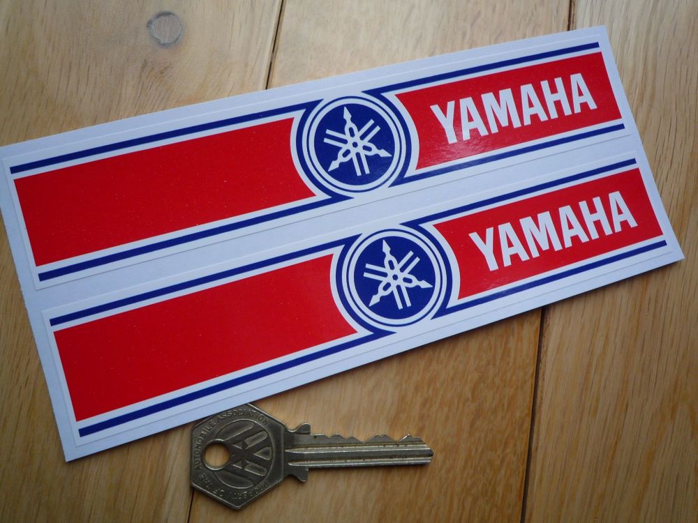 Yamaha Red, White, & Blue Elongated 70's Stripe Style Stickers. 7" Pair.