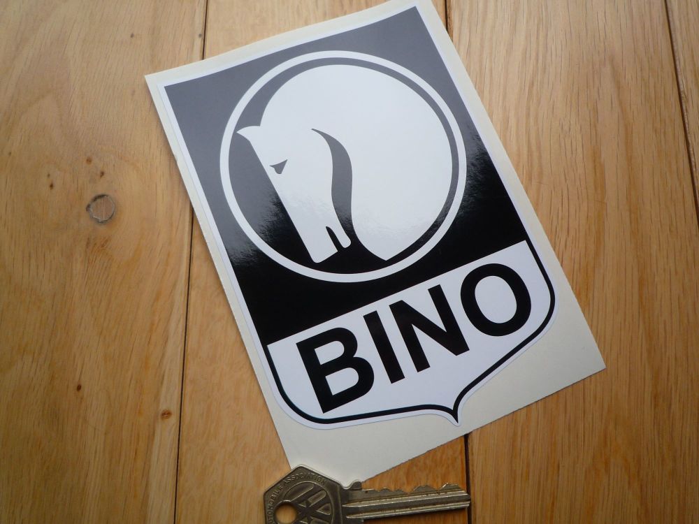 Bino Black & White Motor Racing Sponsor Shield Sticker. 6".