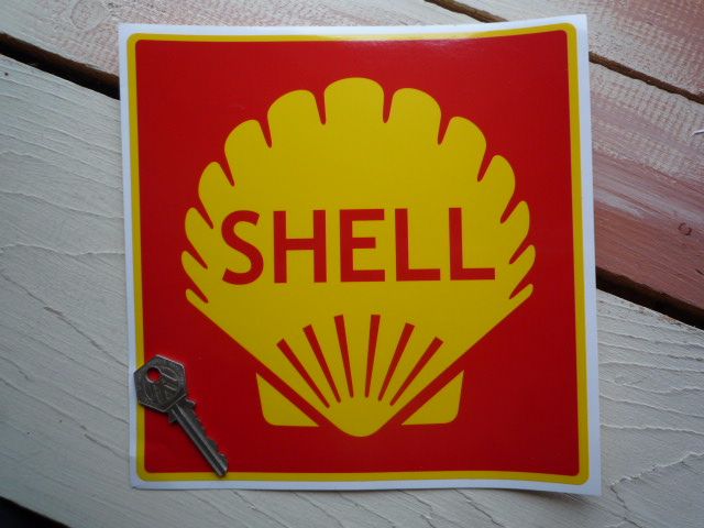 Shell Red Square Sticker. 10.5".