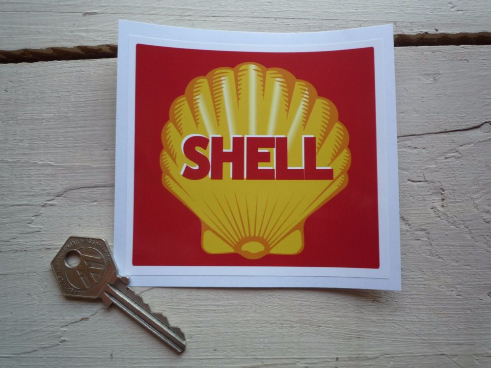 Shell Retro Style Red Square Sticker. 10" or 12".