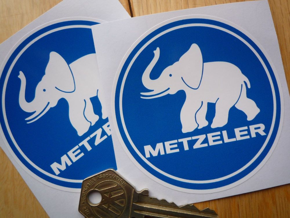 Metzeler Blue & White Circular Stickers. 3