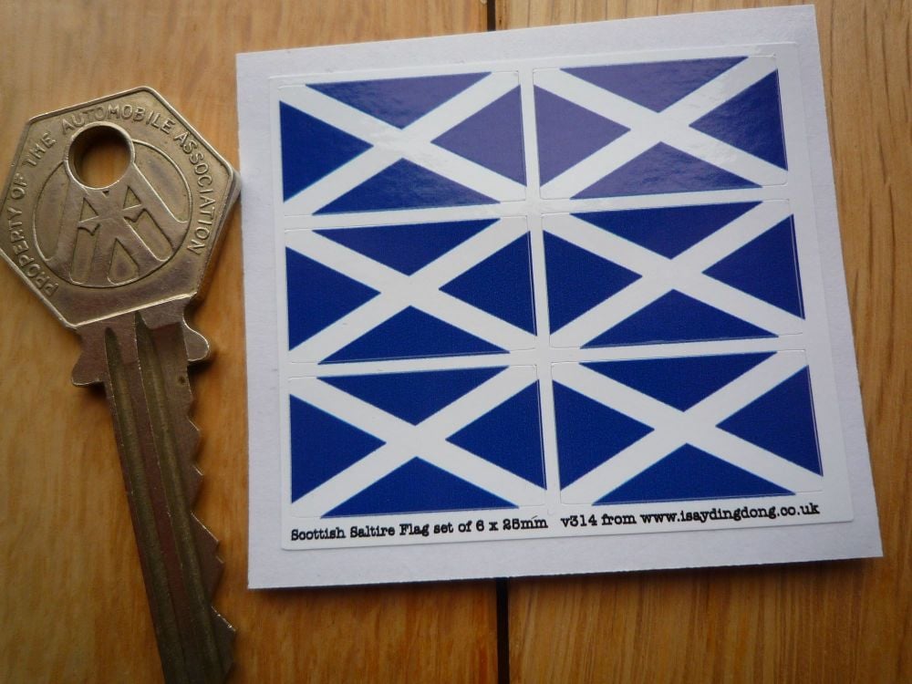 Scottish Saltire Flag Small Coloured Stickers. Set of 6. 25mm.