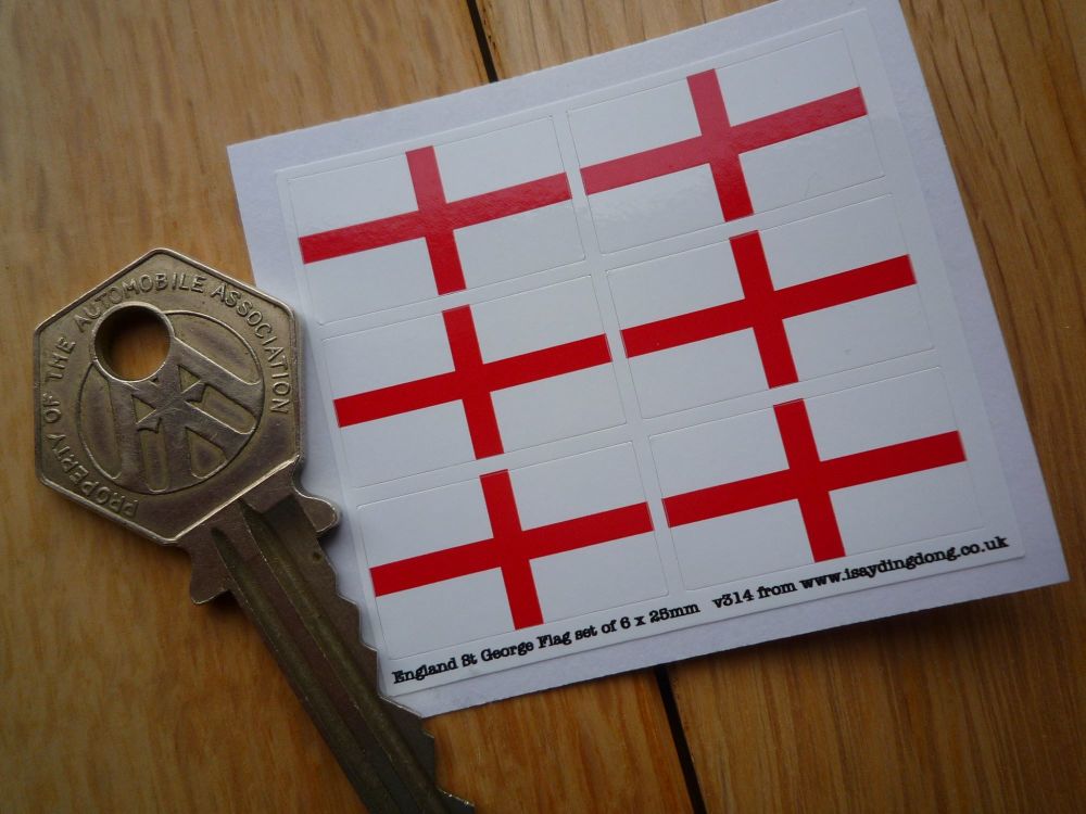 Engalnd Cross of St George Flag Small Coloured Stickers. Set of 6. 25mm.