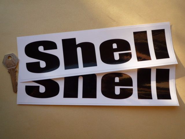 Shell Black & White Rounded Text Stickers. 16" or 19.5" Pair.