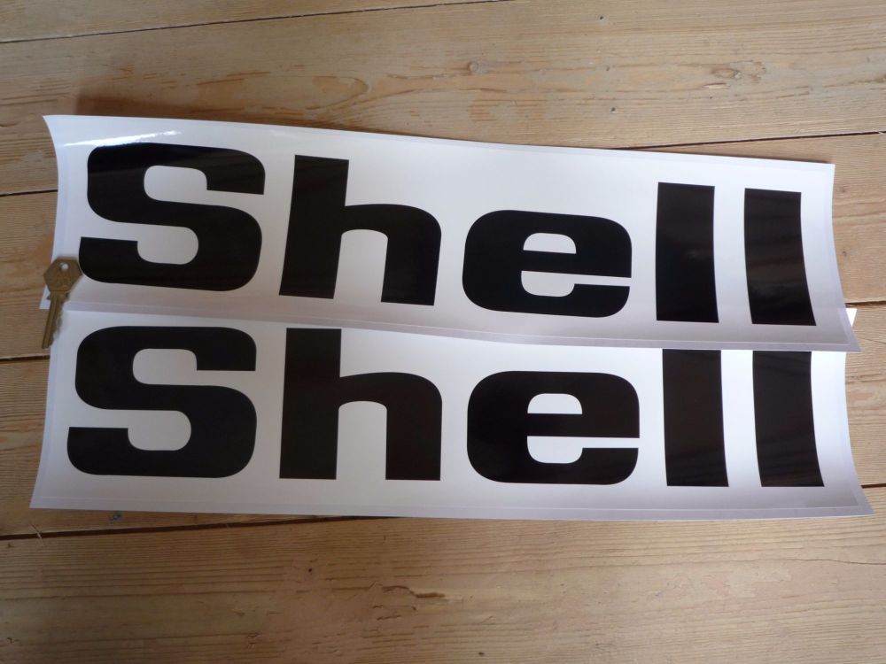 Shell Black & White Angular Text Stickers. 14", 14.5", 15.75", or 19.5" Pair.