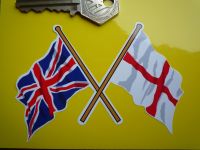 Crossed Union Jack & England St Georges Cross Flag Sticker. 4".
