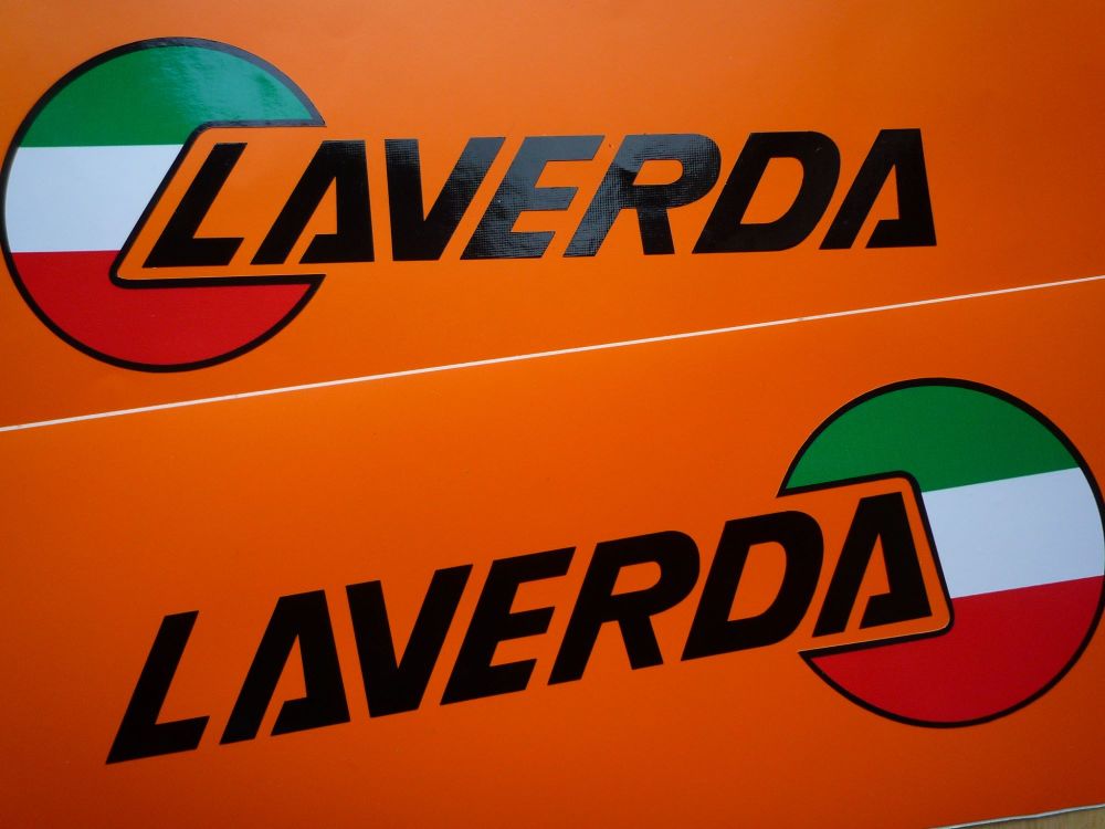 Laverda Cut Text and Shaped Logo Handed Stickers - 7.5" Pair.