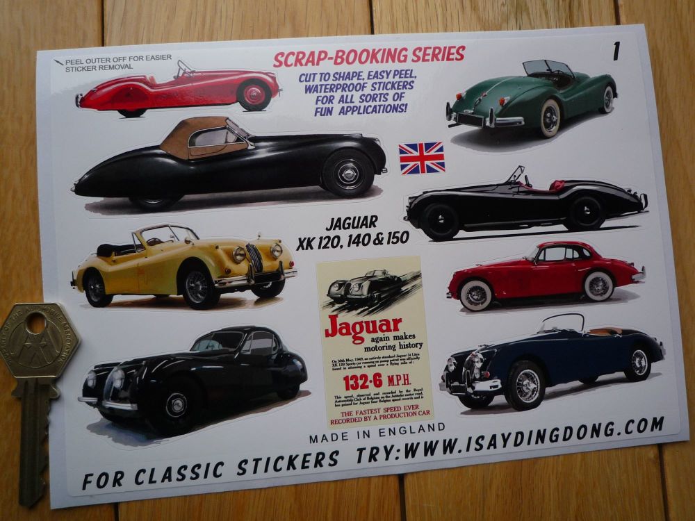Jaguar XK 120, 140 & 150 Classic Scrapbooking Stickers Small Scale Labels. Set of 10. #1.