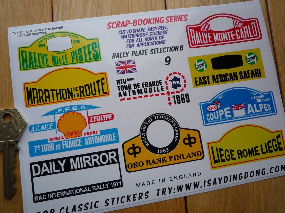 Classic Rally Plate Scrapbooking Stickers Small Scale Rallying Labels. Set of 10. #9.