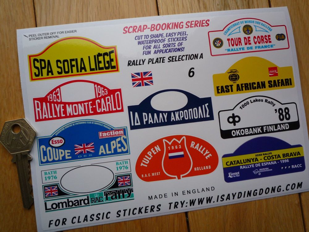 Classic Rally Plate Scrapbooking Stickers Small Scale Rallying Labels. Set of 10. #6.
