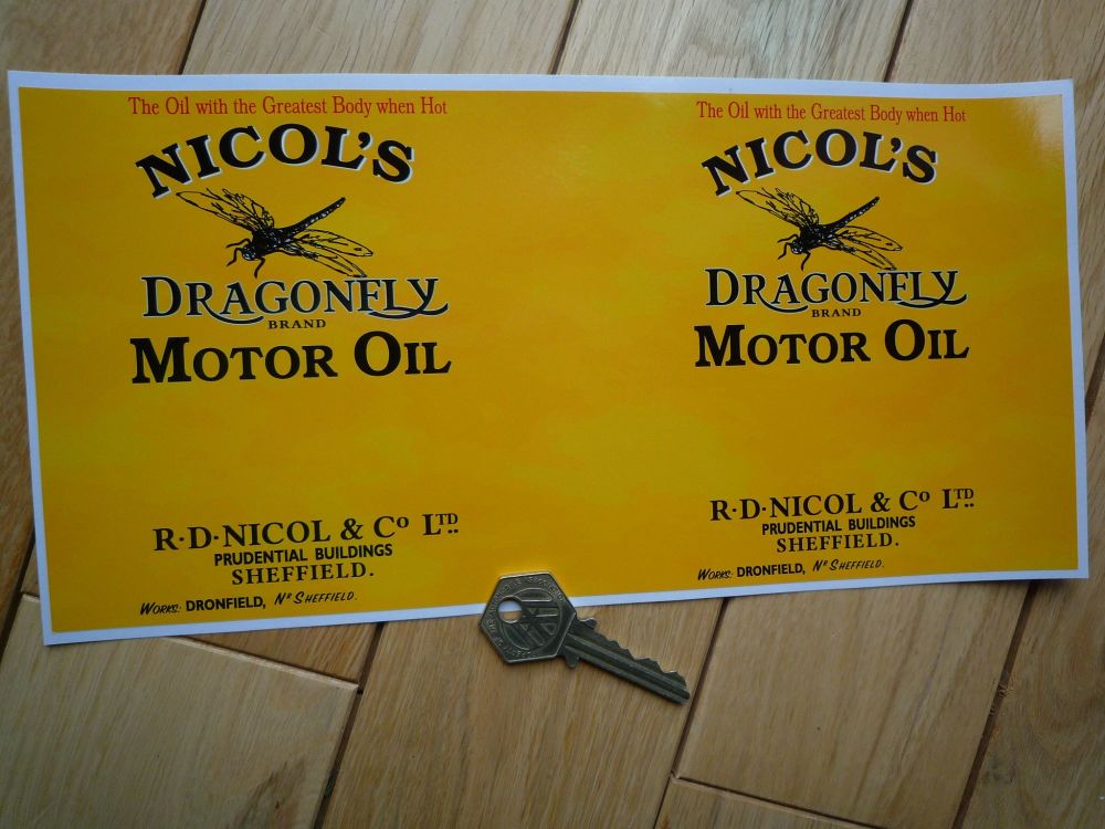 Nicols Dragonfly Motor Oil oblong can wrap style Black & Yellow Sticker. 11