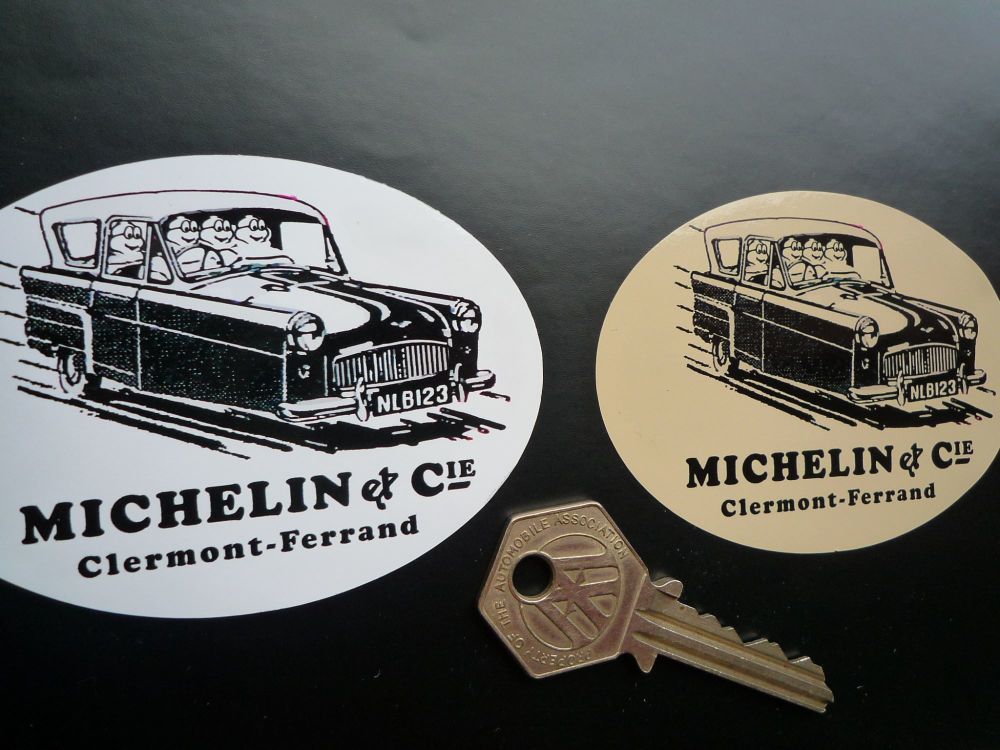 Michelin Bibendum Group Day Out in the Bond Minicar 3 Wheeler Sticker. 3.25".