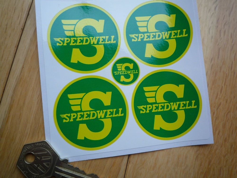 Speedwell Yellow & Green Circular Stickers. Set of 4. 2".