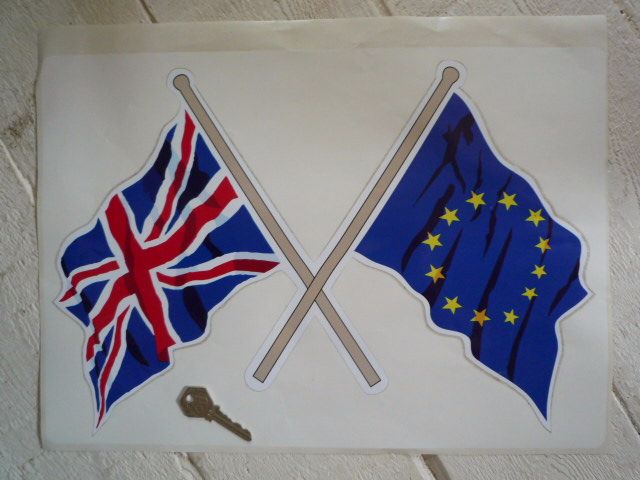 Union Jack & EU Crossed Flags Sticker. 7.5