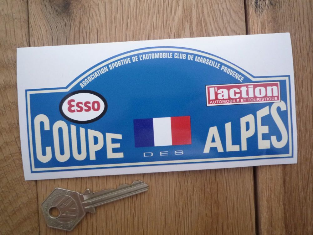 Coupe Des Alpes. Esso. L'action. French Flag. Rally Plate Sticker. 16