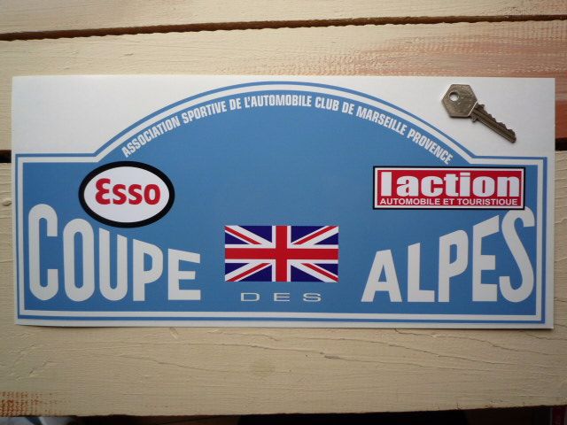 Coupe Des Alpes. Esso. L'action. Union Jack. Rally Plate Sticker. 16