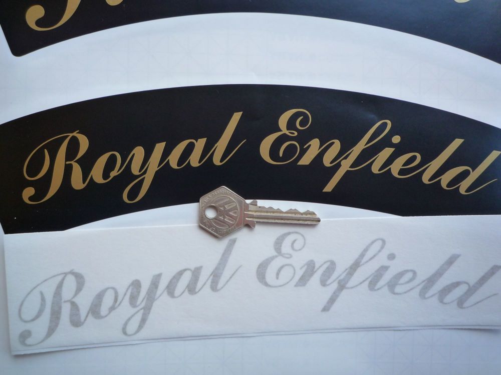 Royal Enfield Curved Gold Cut Text Sticker for Motorcycle Front Number Plate. 10".