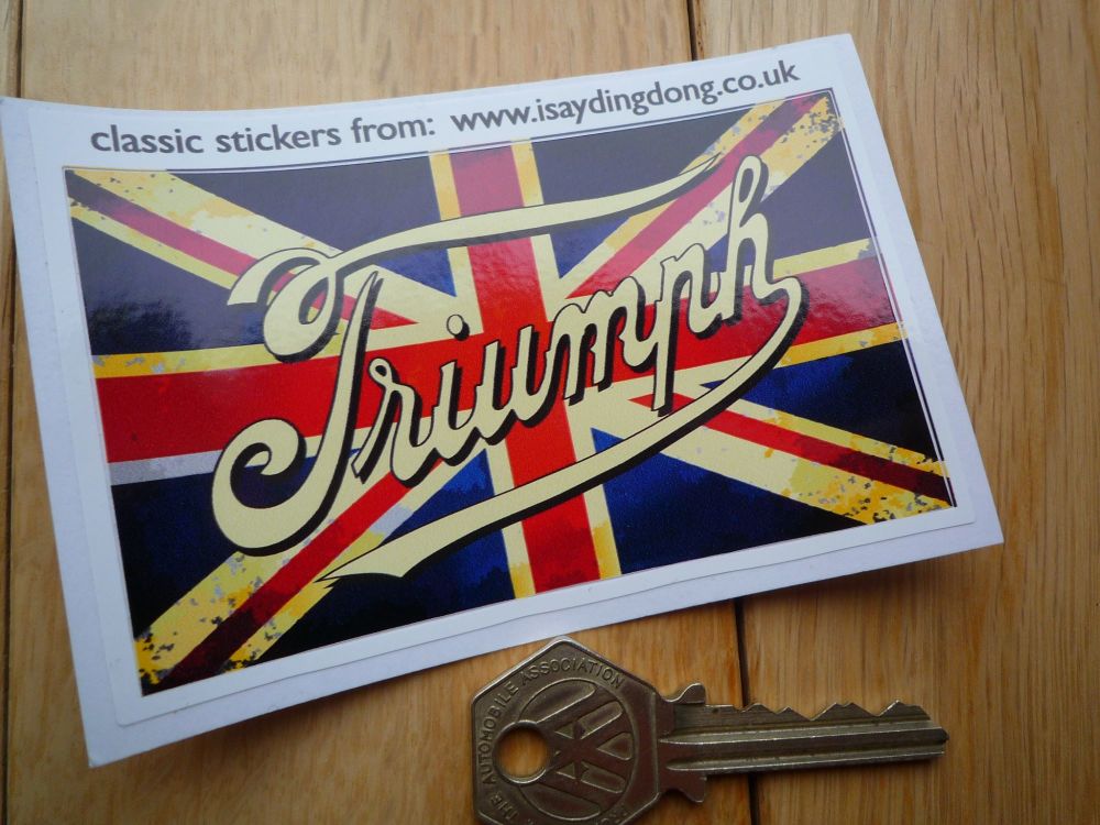 Triumph old fashioned script & Union Jack style Sticker. various colours 4