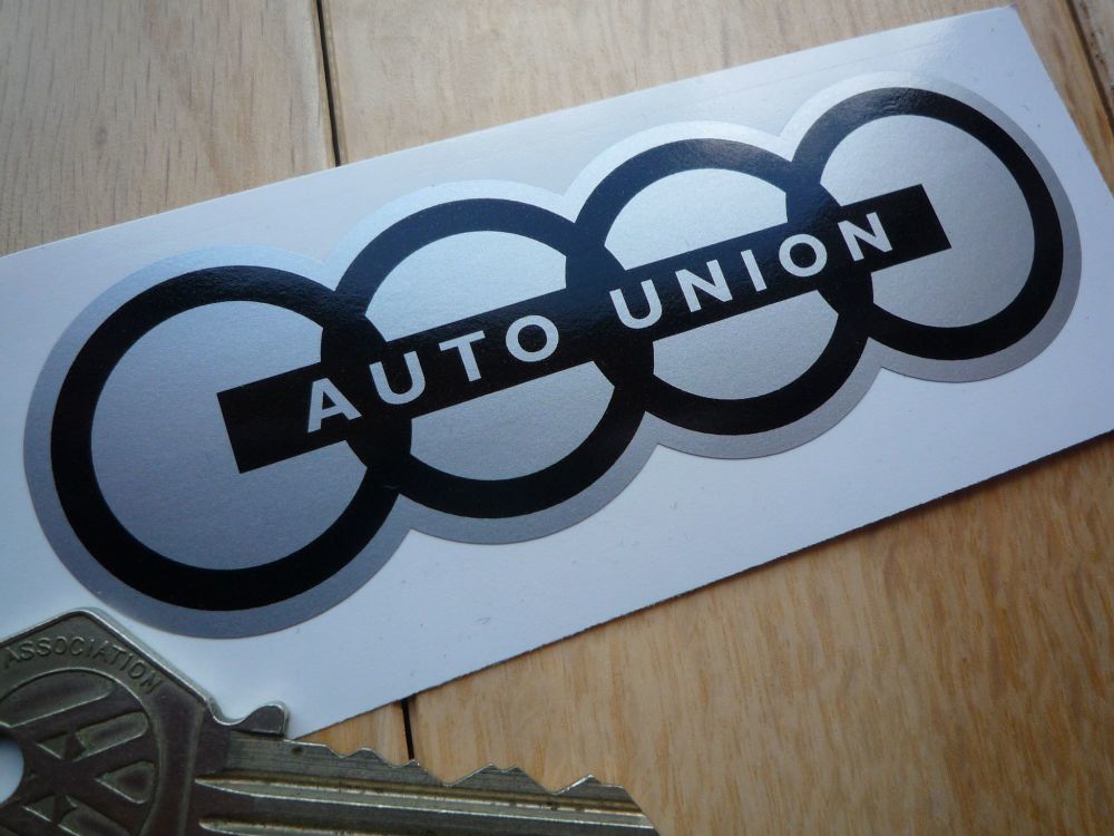 Auto Union Black & Silver Shaped Sticker. 110mm.