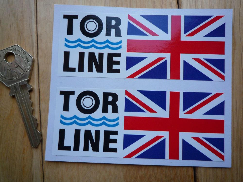 Tor Line Union Jack Style Stickers. 4" Pair.