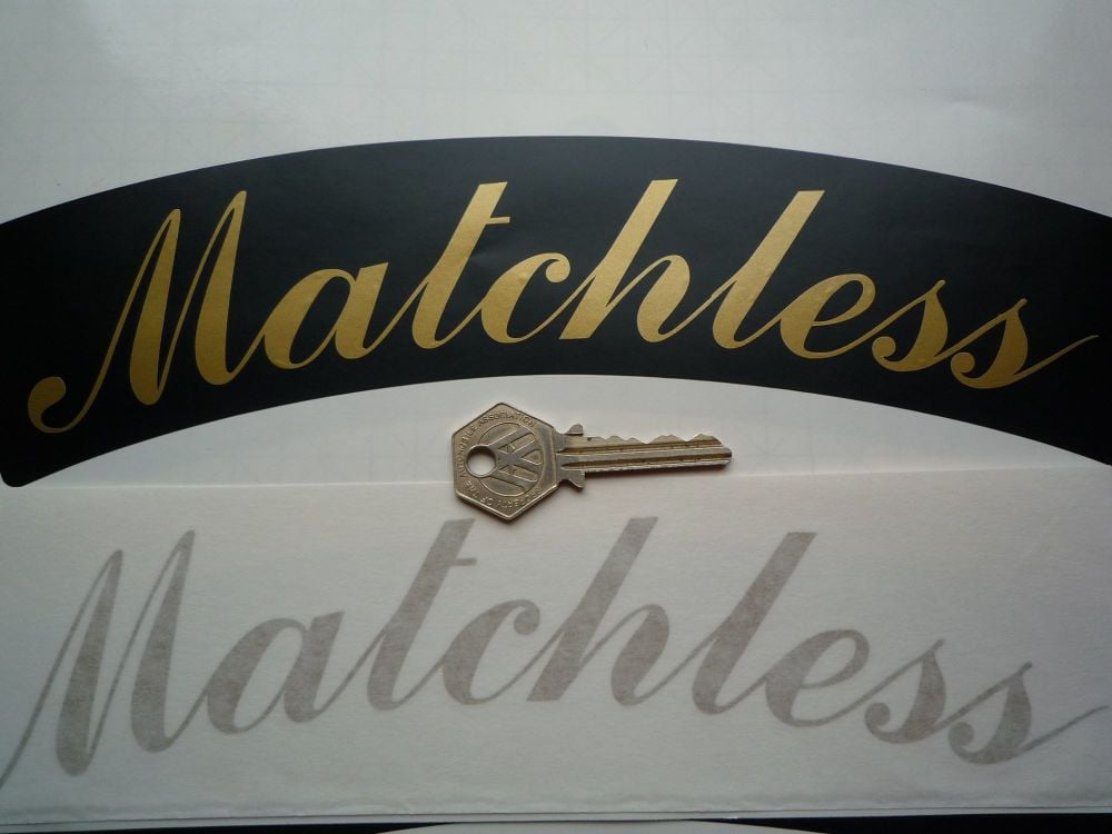 Matchless Curved Gold Cut Text Sticker for Motorcycle Front Number Plate. 10".