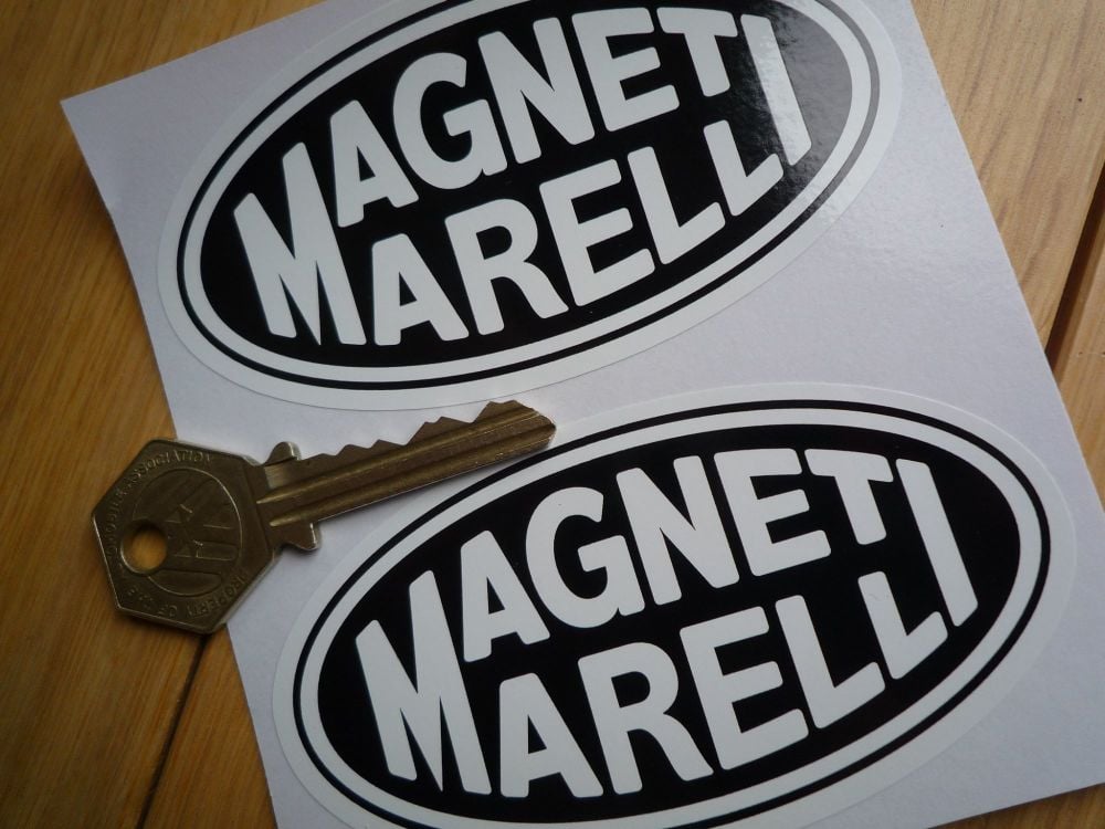 Magneti Marelli Black & White Oval Stickers. 4" or 6" Pair.