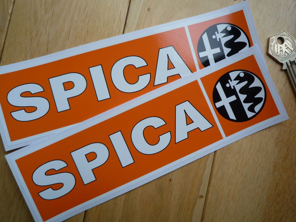 SPICA Alfa Romeo Orange & Black Oblong Stickers. 8" Pair.