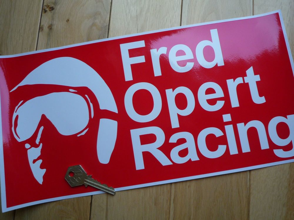 Fred Opert Racing Red & White Oblong Sticker. 14".