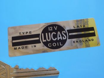 Lucas Ignition Coil Sticker. Black & Foil. LA12 12V. K.