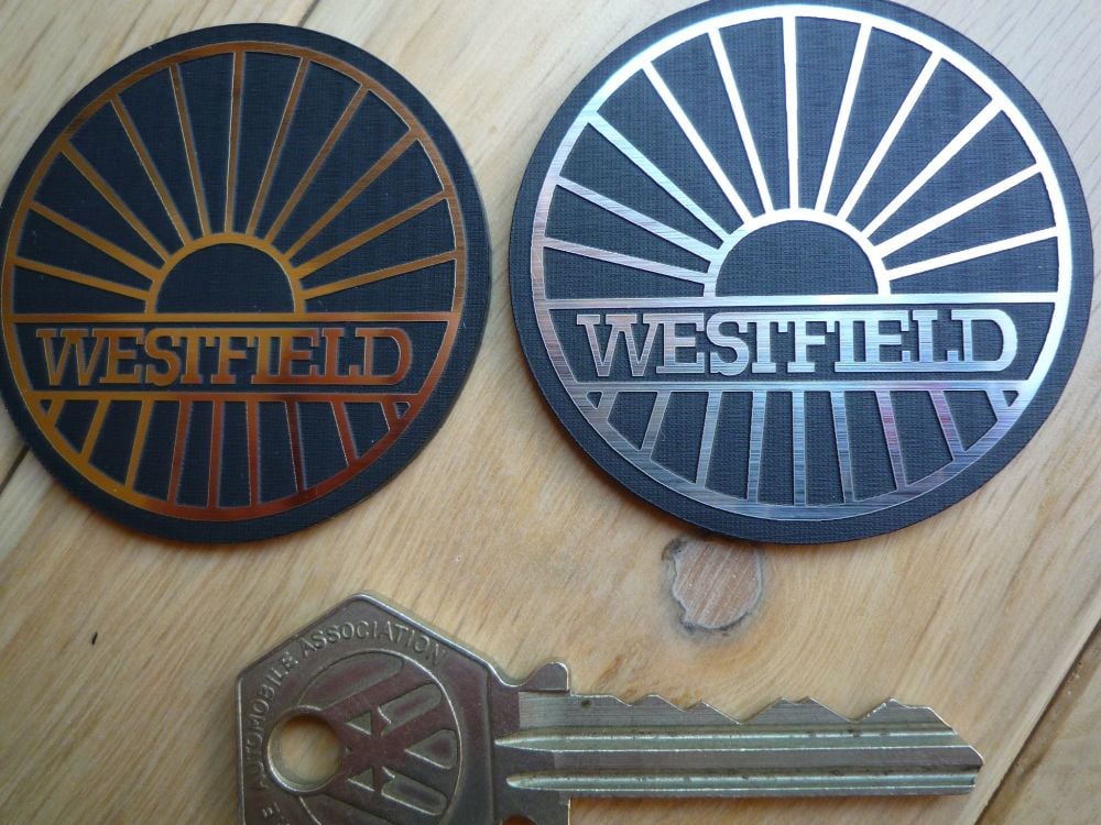 Westfield Logo Style Self Adhesive Laser Car Badge. 1" or 2".