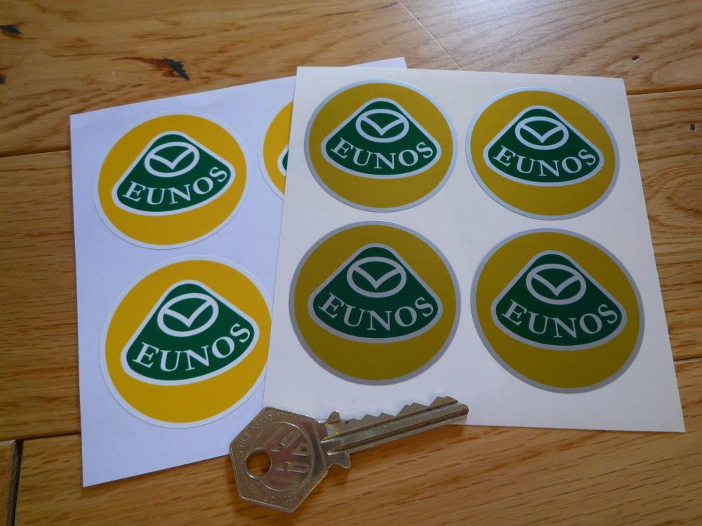 Eunos Mazda Bordered Wheel Centre Stickers. Set of 4. 50mm.