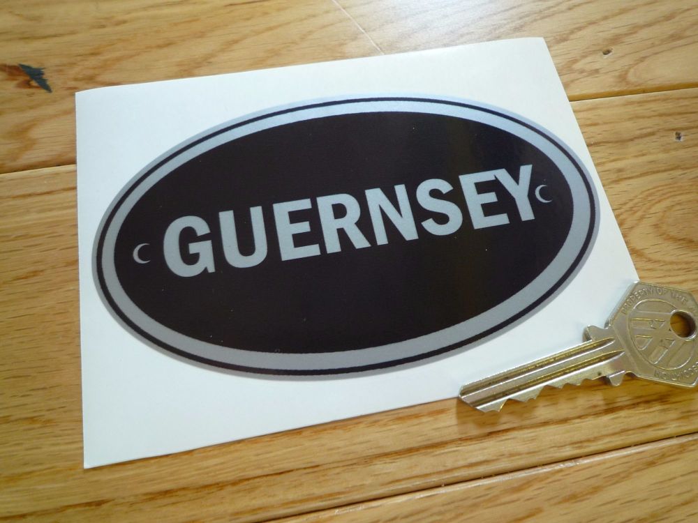 Guernsey Black & Silver ID Plate Sticker. 5".