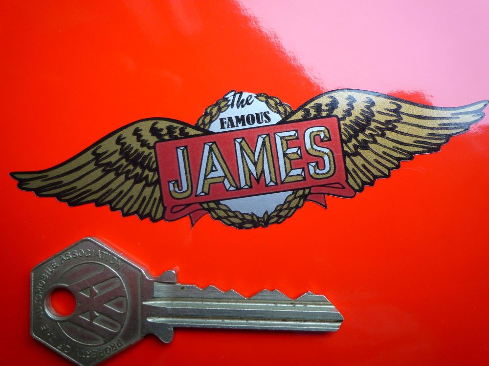 The Famous James Simple Winged Logo Sticker. 3, 4" or 8".