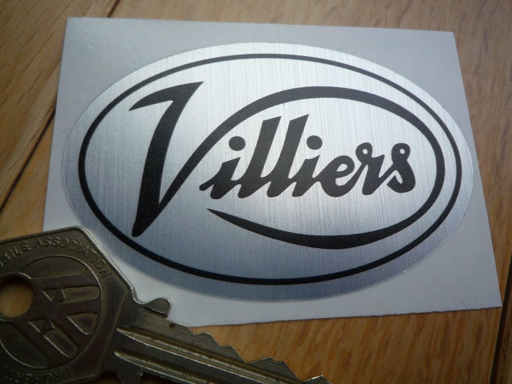 Villiers Black & Brushed Aluminium Thick Foil Oval Sticker. 3