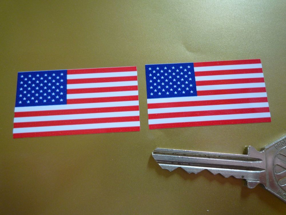 USA Stars & Stripes Oblong Flag Stickers. 45mm Pair.