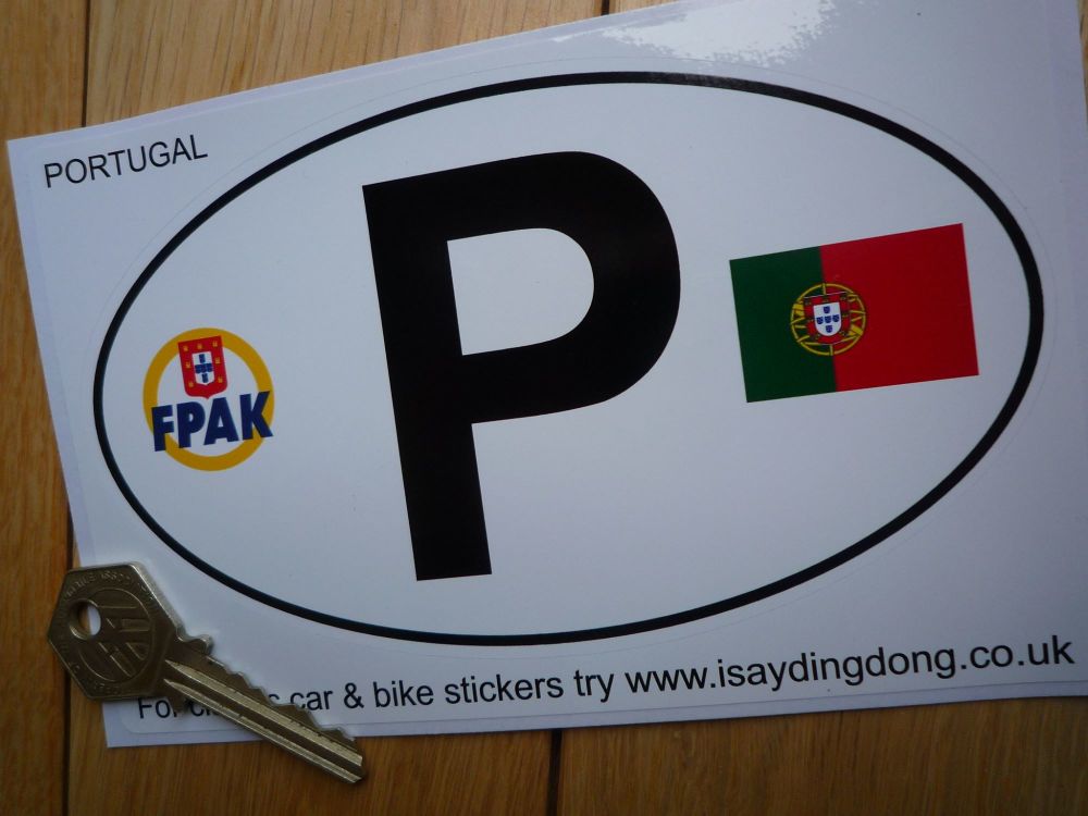 P Portugal Portuguese Flag & FPAK ID Plate Sticker. 6".