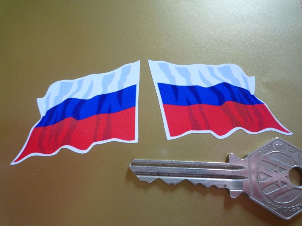 Russia Wavy Flag Stickers. 2" Pair.