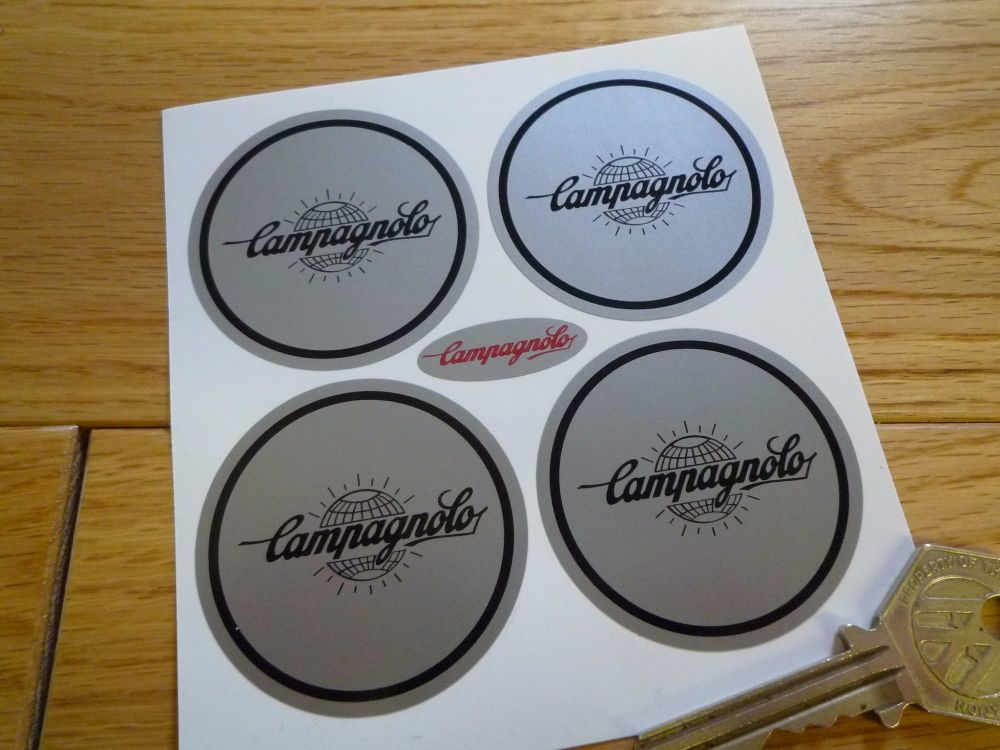 Campagnolo Silver & Black Globe Logo Wheel Centre Stickers - 50mm - Set of 4