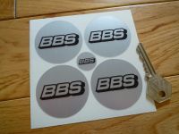BBS Wheel Centre Stickers - Thick Brushed Silver Foil - Set of 4 - 48mm or 50mm