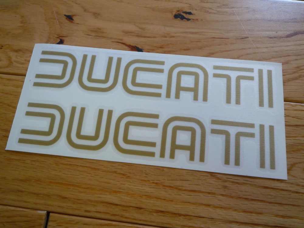 Ducati 70's Style Cut Text Stickers. 4", 7", or 8" Pair.