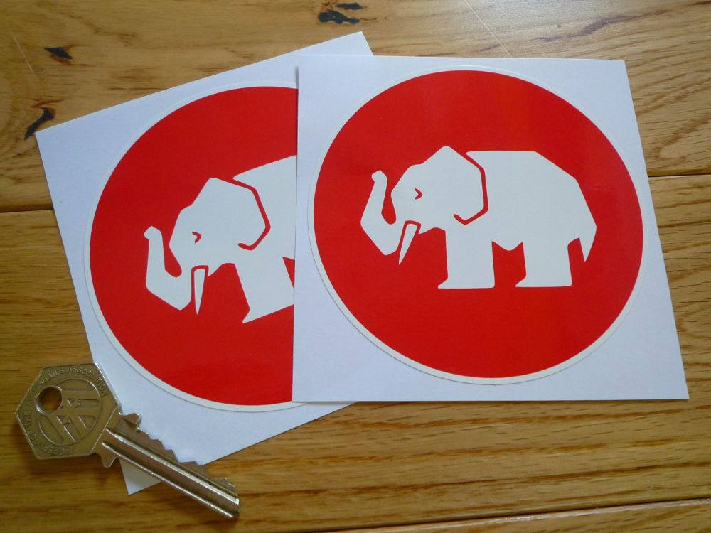 Mampe Red & White Circular Sponsors Stickers. 4" Pair.
