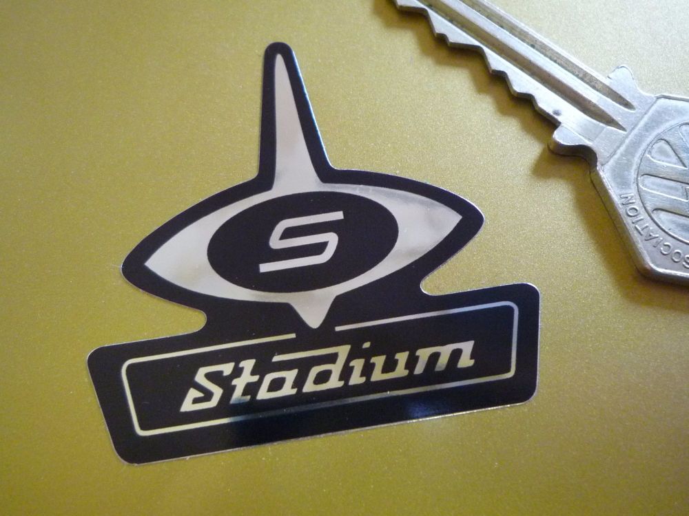 Stadium Jet Helmet Logo Chrome Finish Foil Sticker. 1.5" or 2".