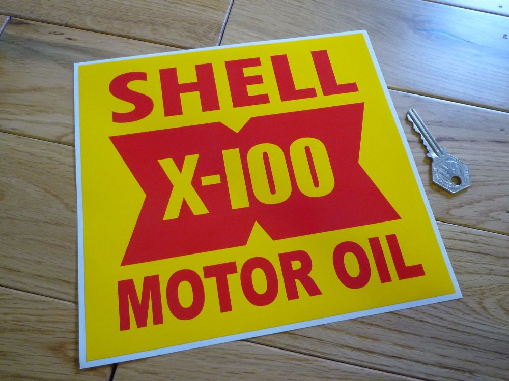 Shell X-100 Motor Oil Red & Yellow Sticker - 8"