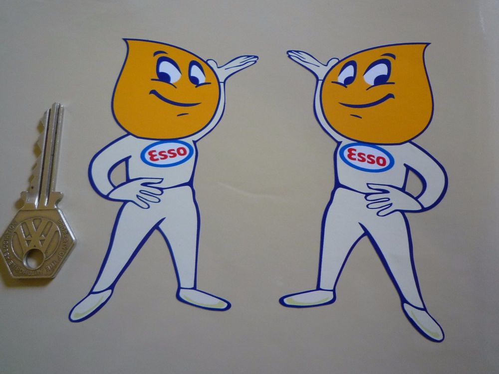 Esso Oil Drip Boy Handed & Shaped Stickers.  4" Pair.