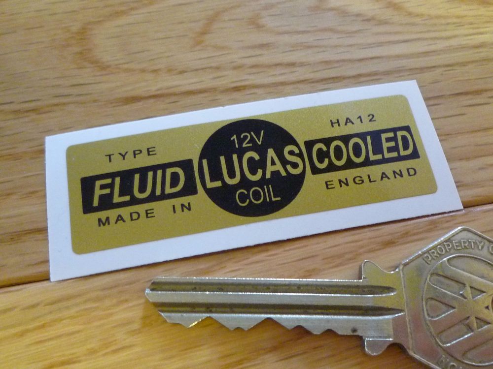 Lucas Coil Sticker. Fluid Cooled Gold. HA12 12V. A.