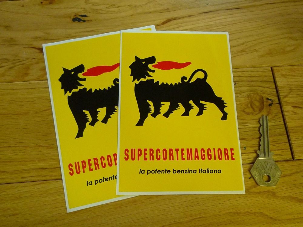 Supercortemaggiore 'benzina Italiana' Stickers. 6" Pair.
